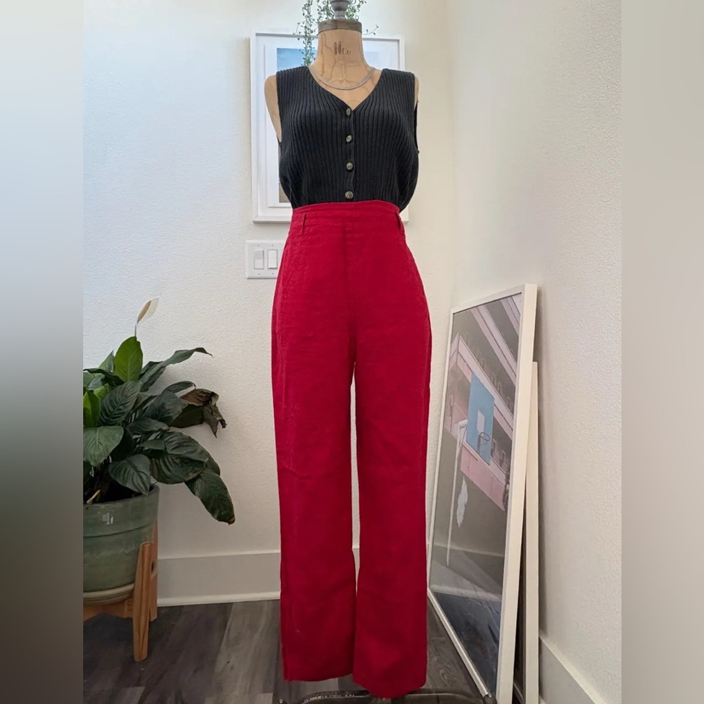 Reformation Red Linen Cropped Pants, Size 4